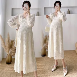 Spring Autumn Maternity Clothes Lace Patchwork Pregnancy Dress For Pregnant Women Casual Clothing Long V neck Maternity Dresses