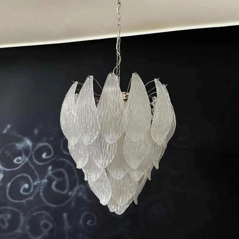 

French Medieval Murano Crystal Vintage Glass Bud Restaurant Stair Chandelier