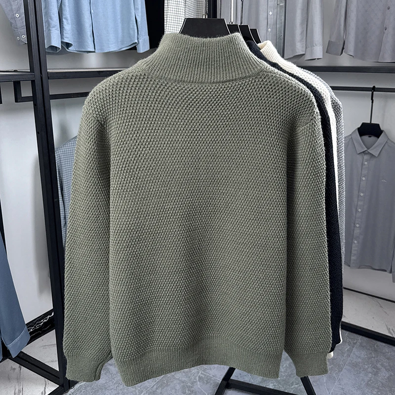 Hochwertige Herren-Strickjacke Hochwertige Marke Einfaches Reißverschluss-Design mit Stehkragen Herbst-Winter Neue Mode Lässiger Pullover-Mantel – Detail 9