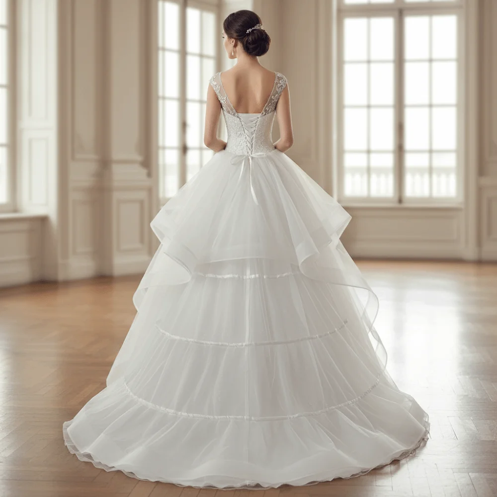 نصف زلة 3 الأطواق الزفاف كرينولين ألف خط شكل تنفس الزفاف تنورة أنيقة فستان الزفاف الأبيض بطانة فستان الزفاف #4