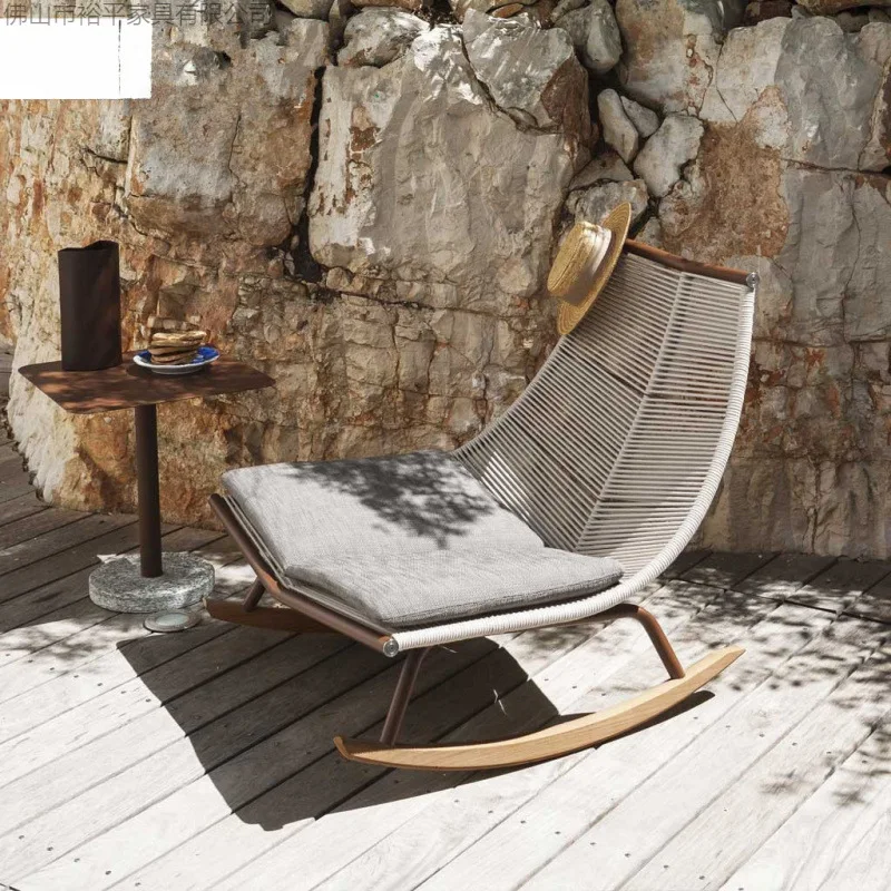 Outdoor balcony Nordic leisure small sofa coffee table combination rattan rocking chair three-piece set lazy courtyard garden