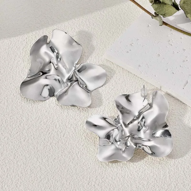 Fashion Irregular Metal Stud Earrings For Women Vintage Big Statement Exaggerated Geometric Jewelry Gold Silver Color Earrings image 5
