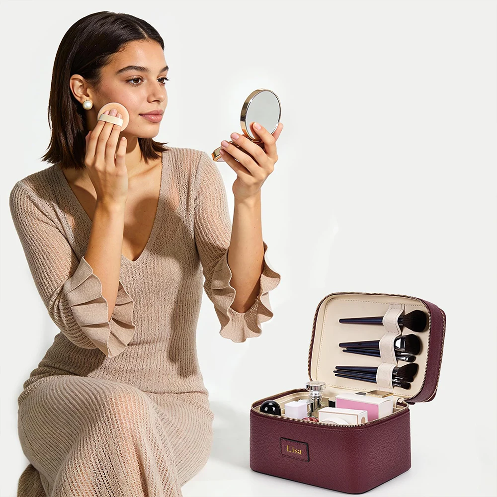 Customized Name Double-Layer Portable Professional Makeup Bag Skincare Toolkit Storage Box Makeup Bag