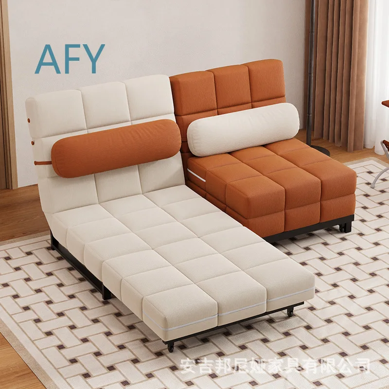 French Style Cream Sofa Bed Foldable Convertible Single Size Daybed for Small Living Room Vintage Multi Functional Guest Bed