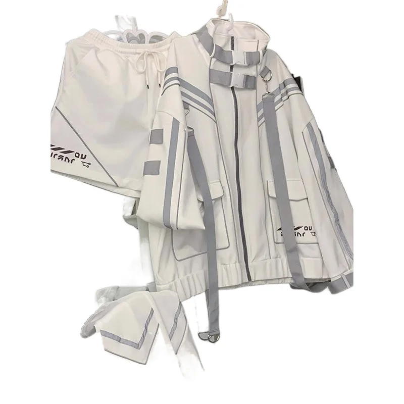 Japanese Cyber Cosplay Coat White Sportweight Outdoor Jackets Punk Uniform Suit Anime Party Role Play Outfit for Woman Girlcool！