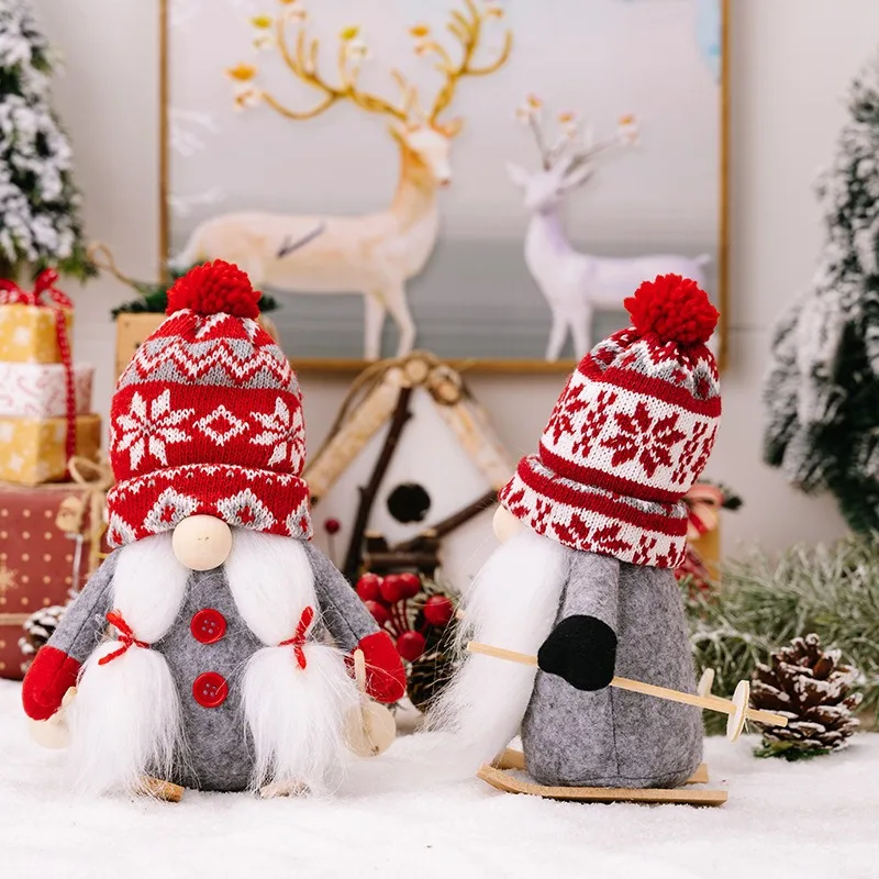 Gnomo natalizio in stile nordico, ornamento carino, bambola senza volto, palla di pelo, cappello lavorato a maglia, design con bambola a slitta nordica, nuova decorazione nana