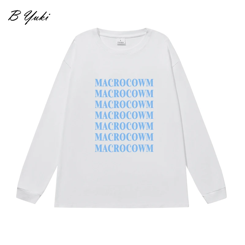 Blessyuki Oversized Cotton Leeter Printed T-Shirts Women Simple Long Sleeve Thick Chic Pullover Foe Ladies Vintage Streewear Top