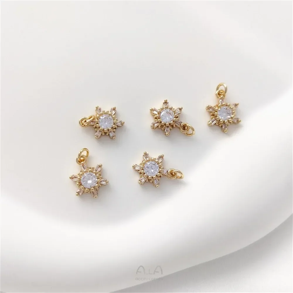 

14K Gold Inlaid Zircon Small Snowflake Pendant Handcrafted DIY Necklace Bracelet Earrings Charms Pendant Accessories K517