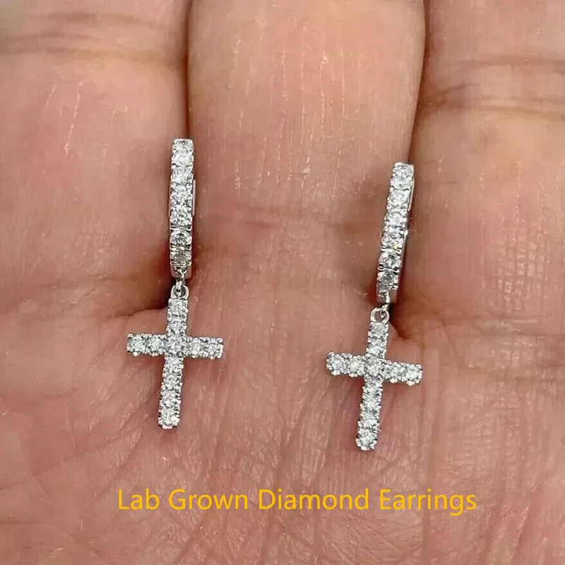 

1Ctw Round Lab Grown Diamond DEF VS-VVS Cross Drop & Dangle Earrings For Women & Men In Platinum 950