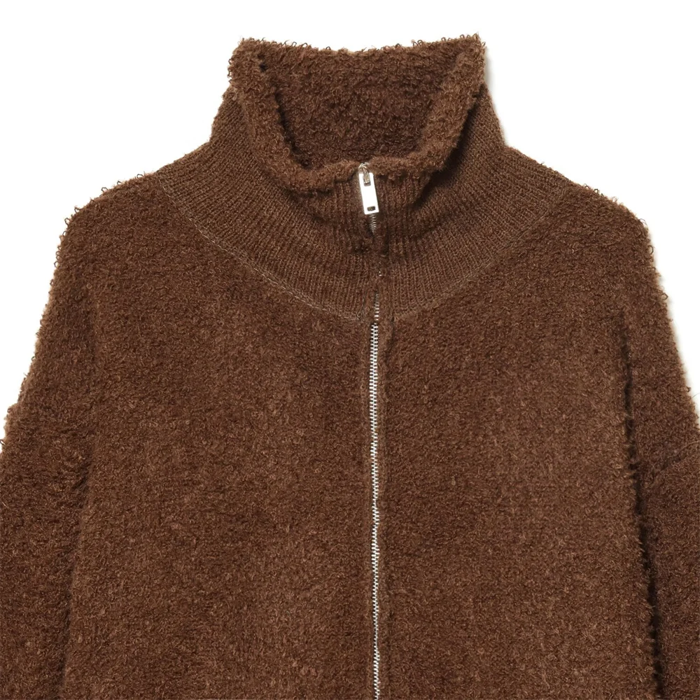 冬の新作 レディースファッション スタンドカラー 長袖 ニット ジップアップ ループニットジャケット パイロットジャケット コート