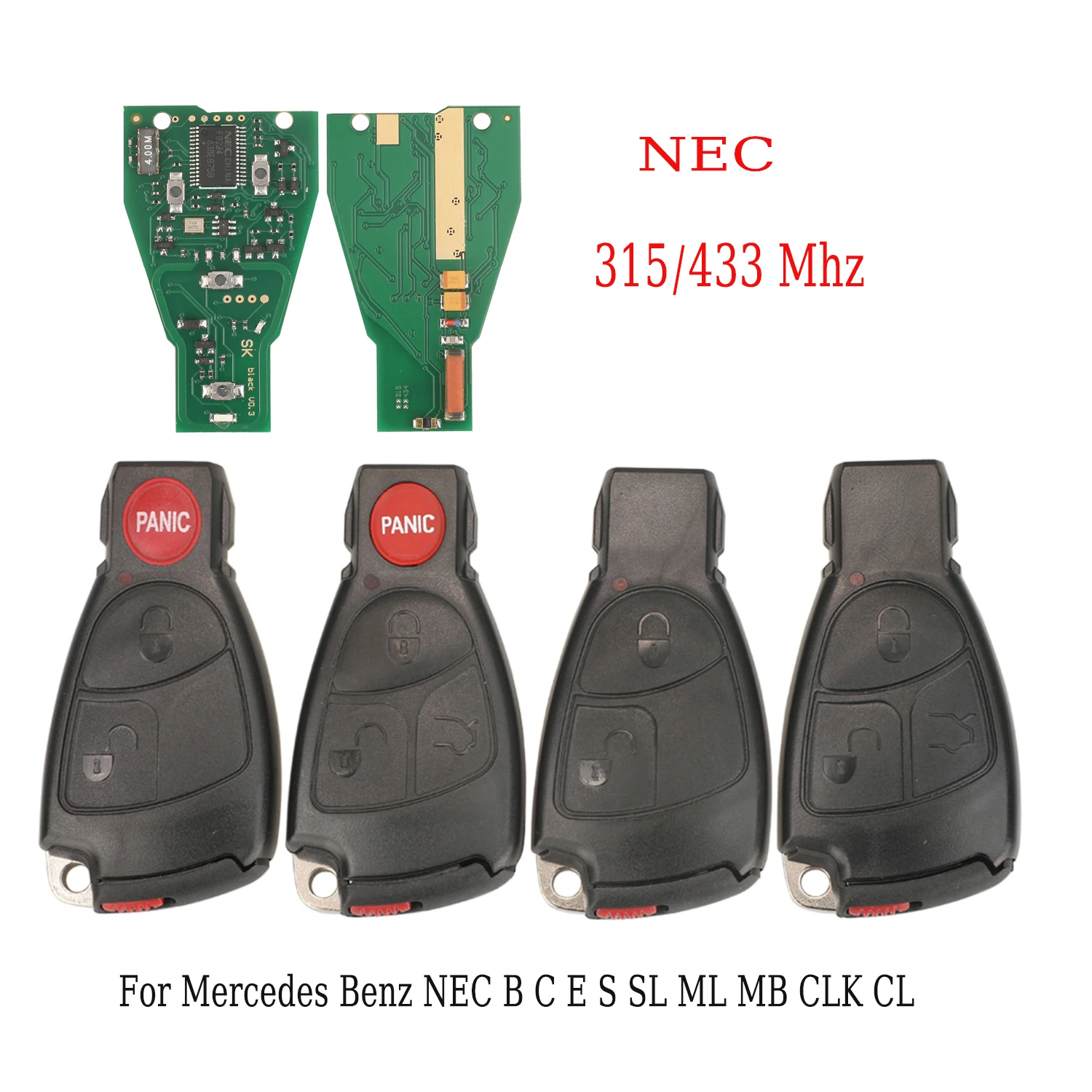 jingyuqin Fernbedienung Autoschlüssel für Mercedes Benz NEC B C E S SL ML MB CLK CL 1996-2006 W203 W204 W211 W20 315/433 MHz 2/3/4 Tasten