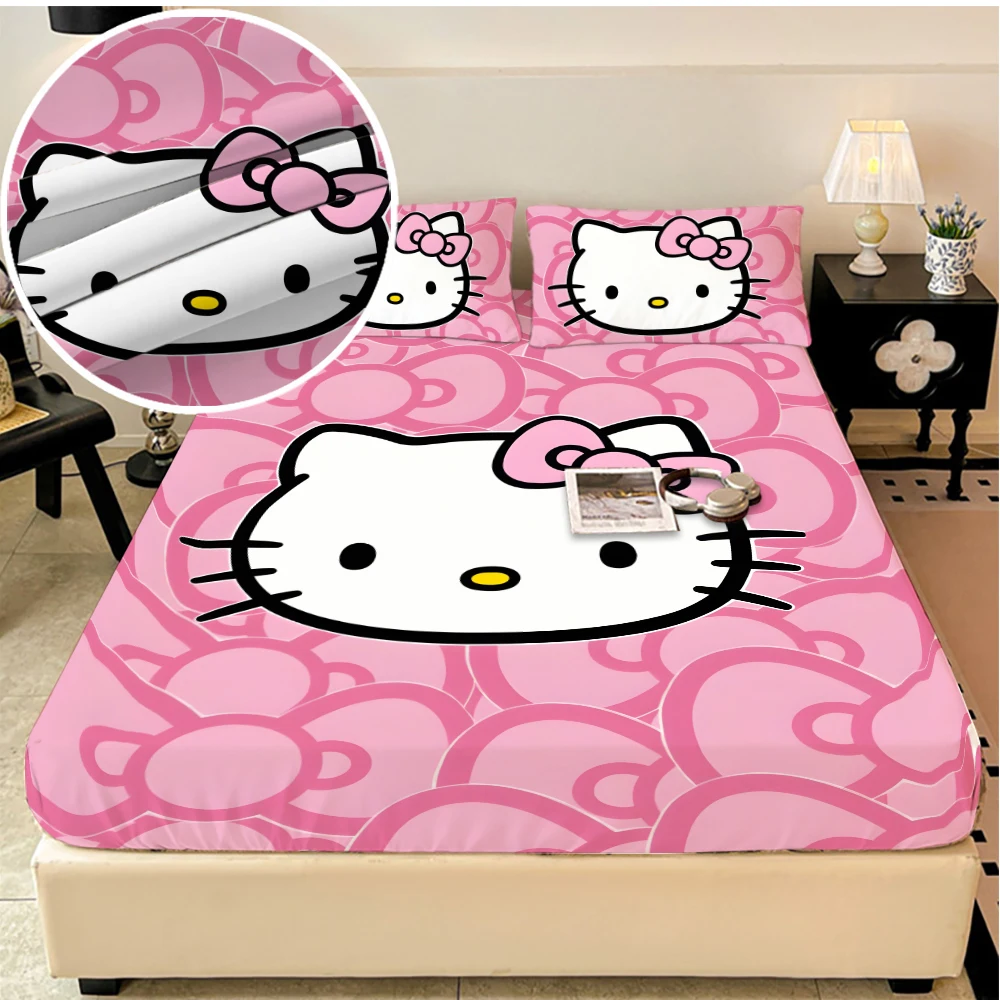 

Sanrio Hello Kitty elastic bed Sheets, double bed sheets, Soft and warm velvet bedspreads, mattress covers, bed sheet protectors