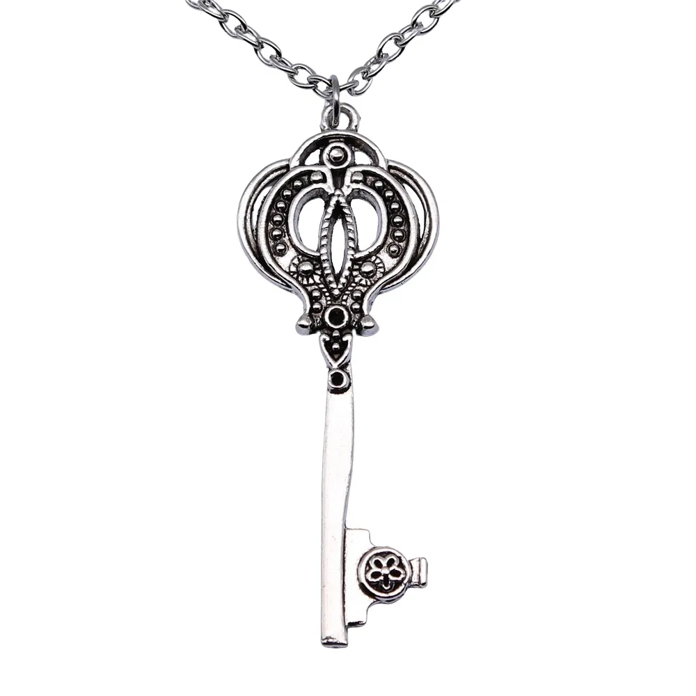 Dropshipping Antique Silver Plated 62x23mm Key Pendant Necklace For Women Men Long Chain Trendy Jewelry Accessories