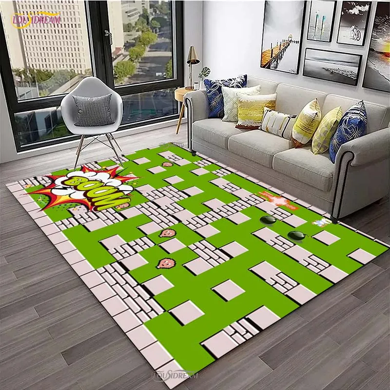 Retro Bomberman Game Playing Carpet for Living Room Bedroom Area Rug Kitchen Un-slip Floor Mat Alfombra Birthday gift Poster Mat