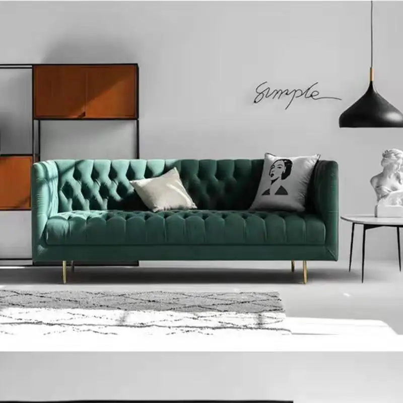 Modern neoclassical simple European soft bag buckle living room double triple sofa