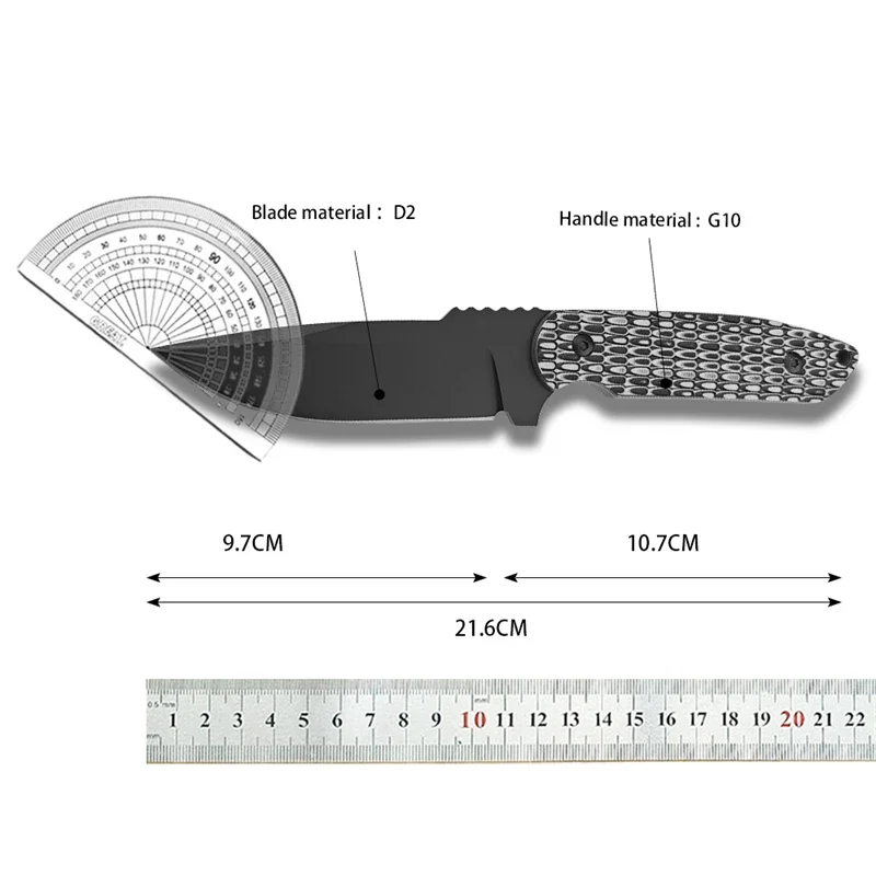 Super tech Rockeye straight knife with high hardness G10 handle, camping hunting tactical self-defense fixed knife