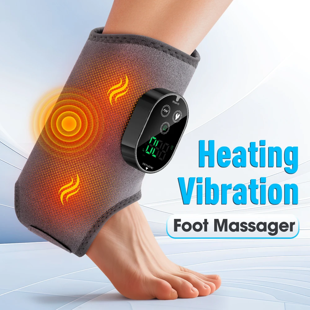 

Dual Motor Heat Vibration Rechargeable Foot And Ankle Massager with Adjustable Strap 3 Speed Levels Fit for Left/Right foot