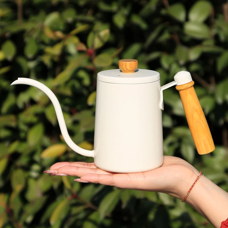 المحمولة المتخصصة الفولاذ المقاوم للصدأ معقوفة صب فوق غلاية القهوة وعاء القهوة بمقبض خشبي