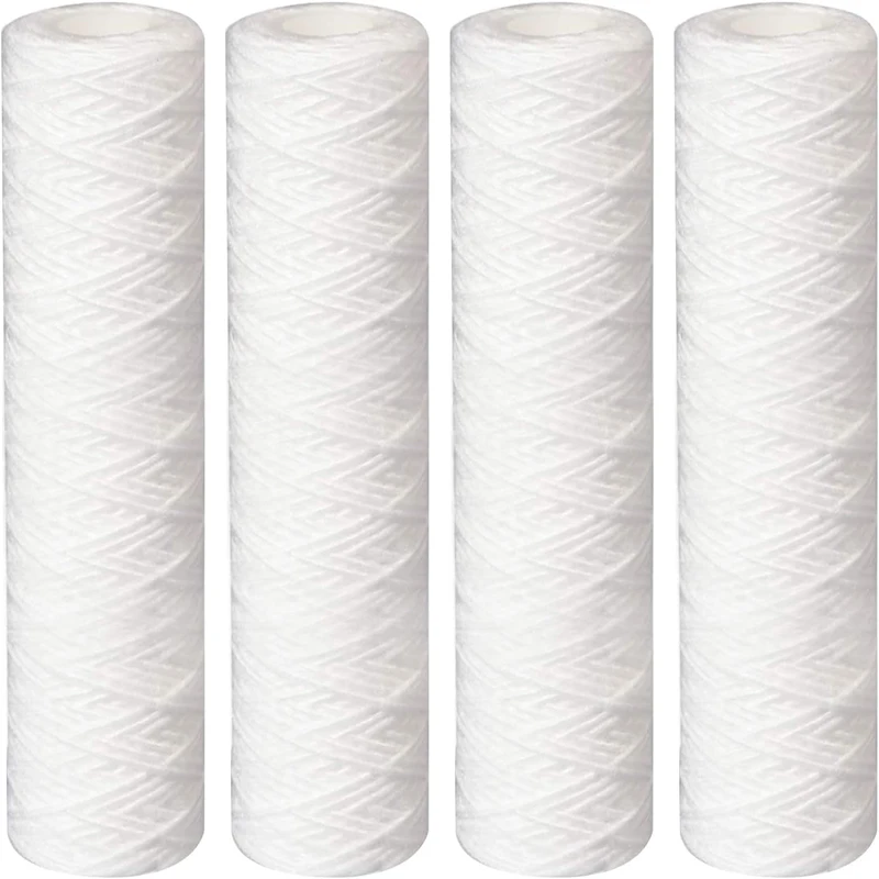 5 Micron String Wound Sediment Water Filter 10 x 2.5 Inch PP Yarn Cartridge 4-Pack for RO Water Purifier Whole House Replacement
