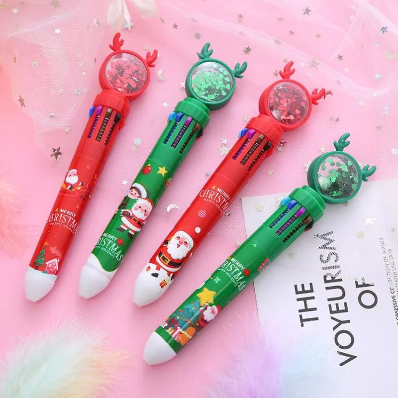 Christmas ten color ballpoint pen sequins Antler Student touch oil pen Color ledger pen Holiday Prizes Gift Office supplies