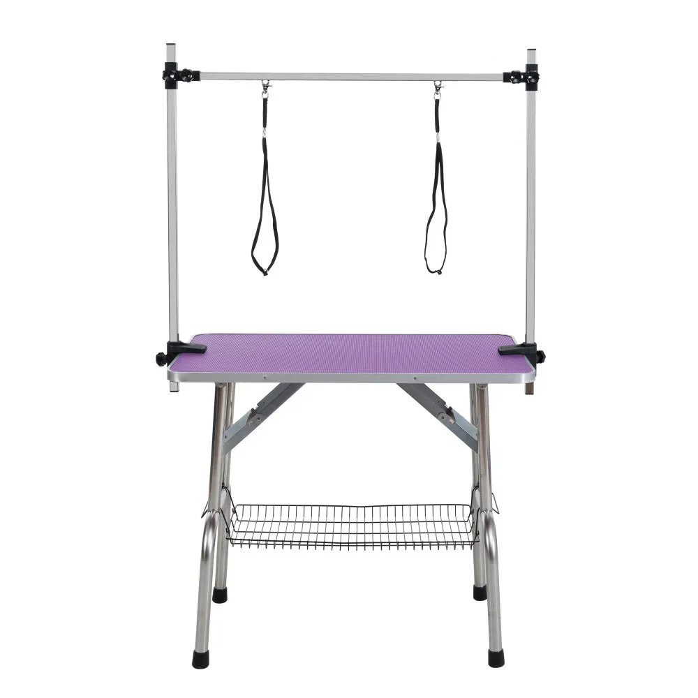 

42" Folding Dog Pet Grooming Table Stainless Steel Frame Rubber Mat on Board with Adjustable Arm and Clamps pet dog Cat