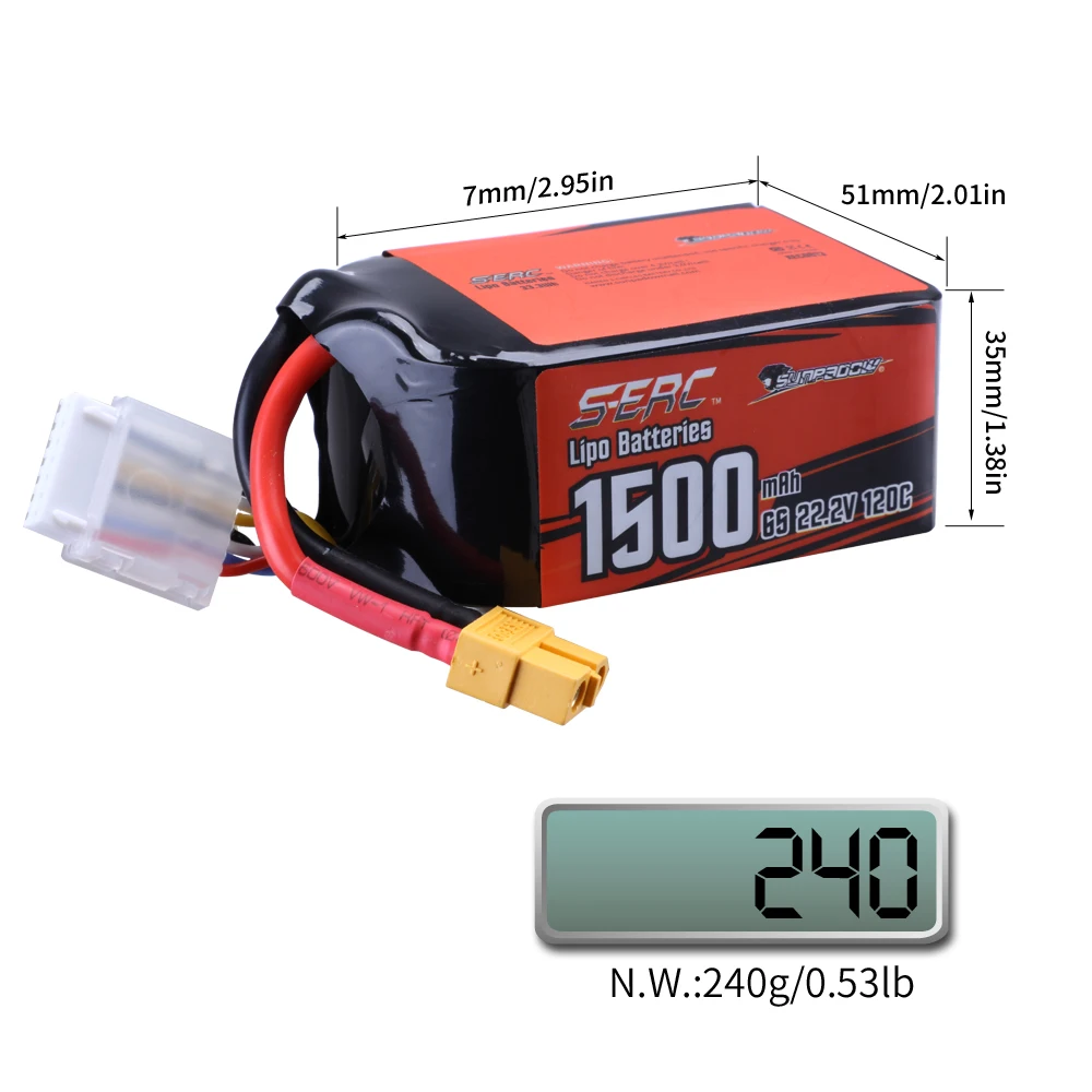 Bateria SIGP 6S Lipo, Bateria 22.2V 1500mAh RC, 120C Soft Pack com conector XT60 para RC FPV Quadcopter Avião Helicóptero Airpl