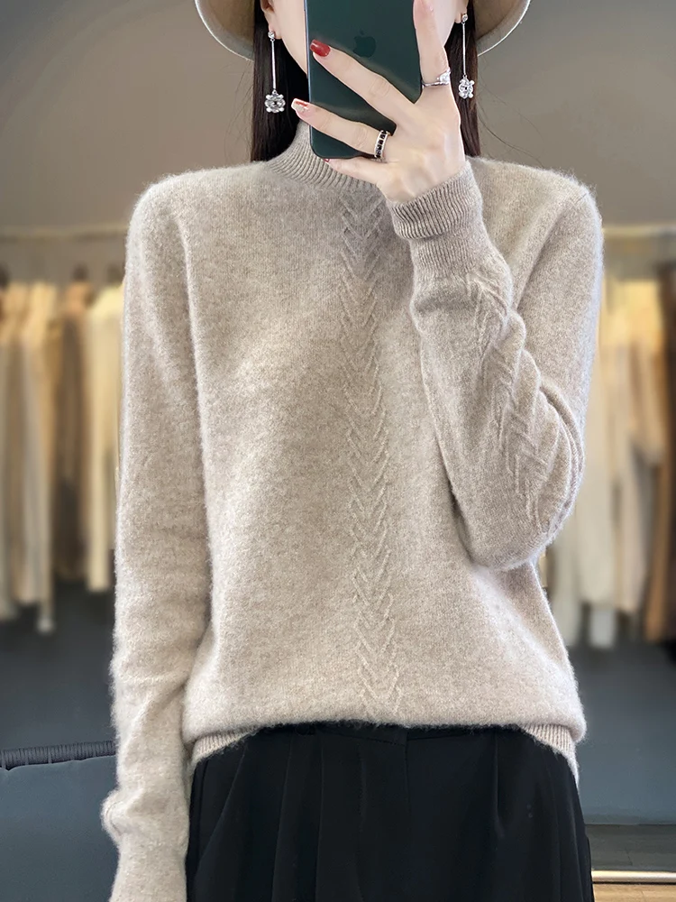 

Women Cashmere Sweater 100% Merino Wool Pullover Mock Neck Jumper Soft Warm Knitwear Autumn Winter High Quality Tops Clothing