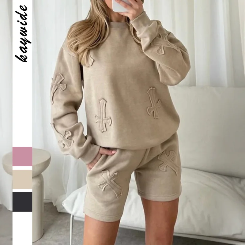 

Женская спортивная толстовка с длинными рукавами, шорты, брюки из двух частей, осень-зима 2025 г.