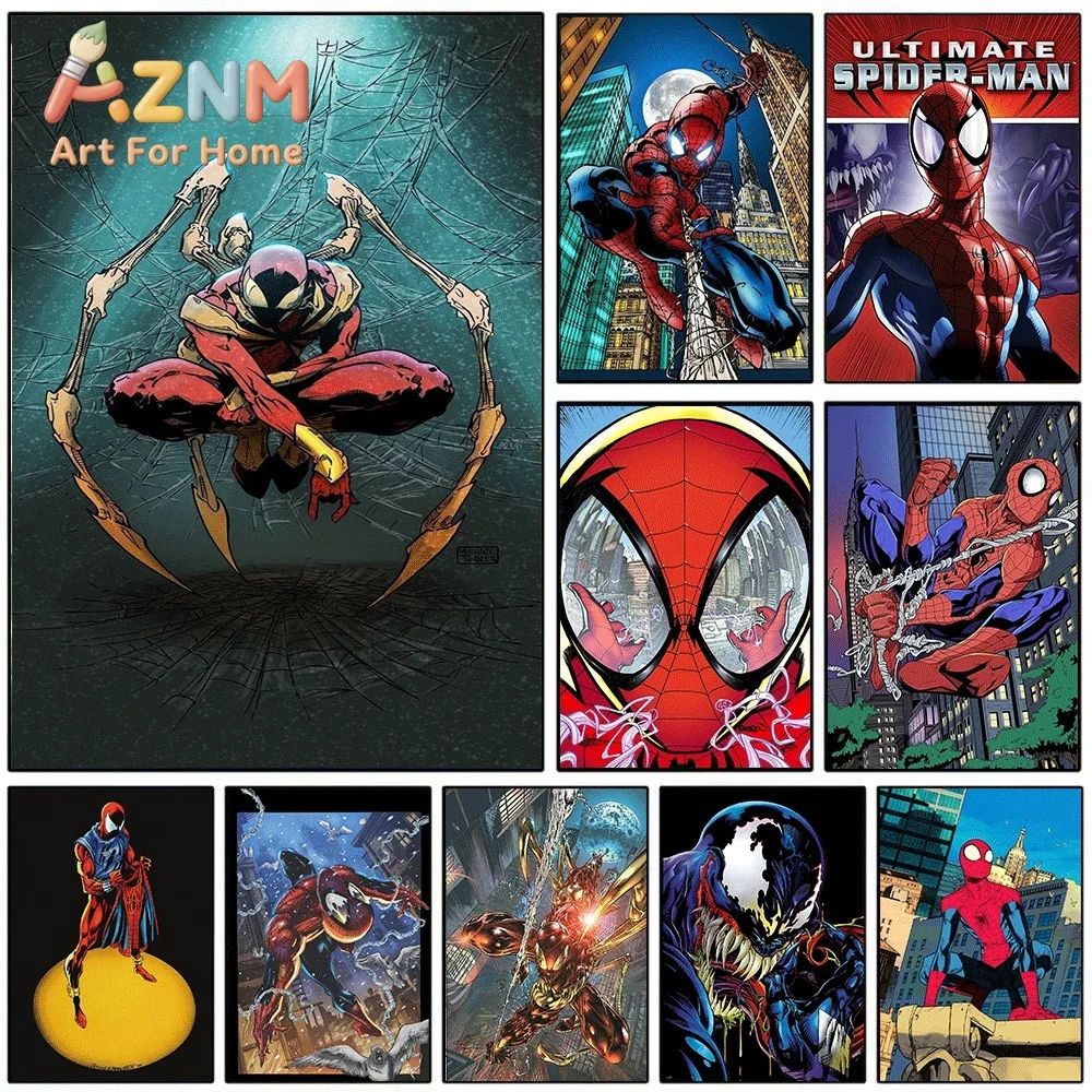 Spider Man Iron Spider Suit Canvas Wall Art Marvel Ultimate Superhero Comic Unframed Canvas Print Poster Home Decor Painting B