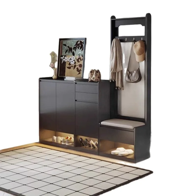 Minimalist shoe cabinet, hanger integrated household door entrance entrance coat rack shoe changing stool wall storage cabinet