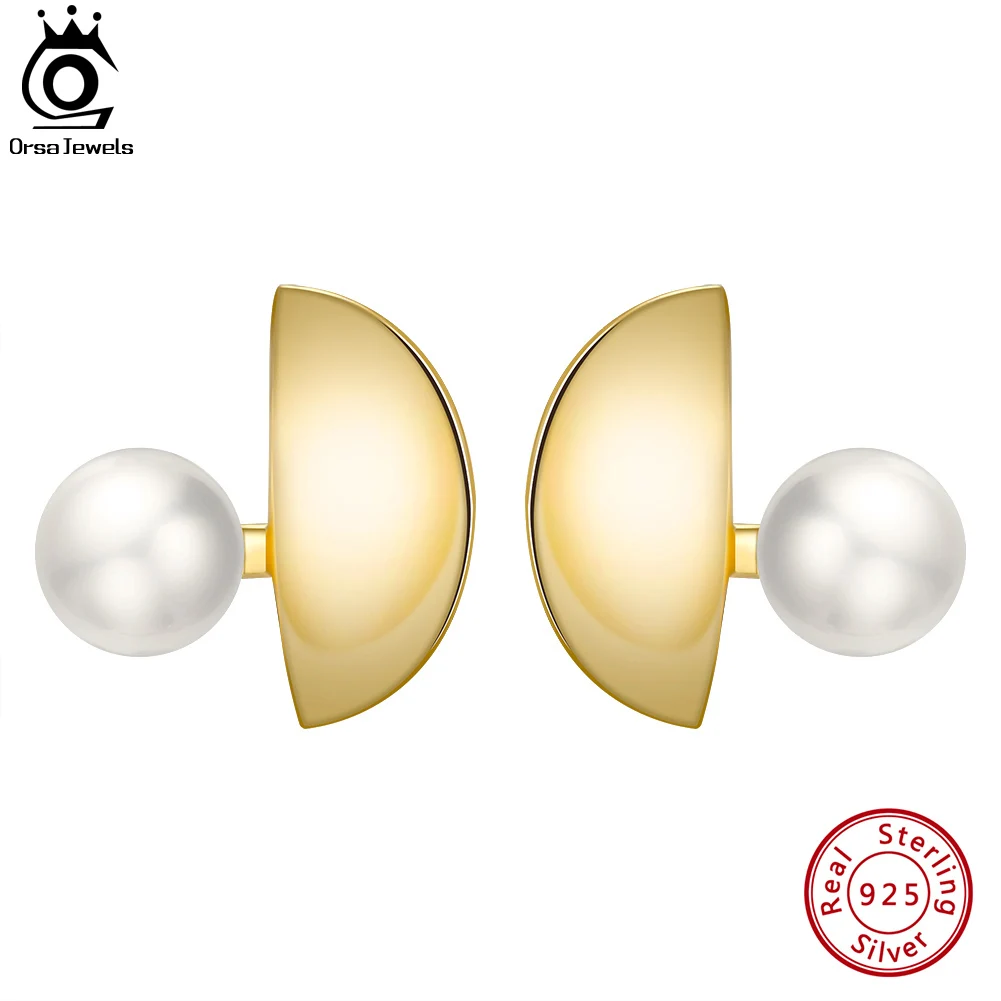 

ORSA JEWELS 14K Gold 925 Sterling Silver Pearl Stud Earrings for Women Fashion Simple Pearl Jewelry Anniversary Gift GPE48