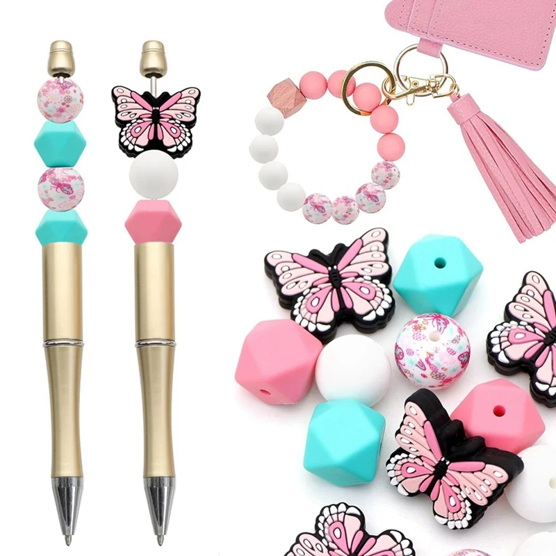 Butterfly Beads Silicone Beads For Keychain Making, Round Silicone Beads For Jewelry Making DIY Crafts Easy Install Easy To Use