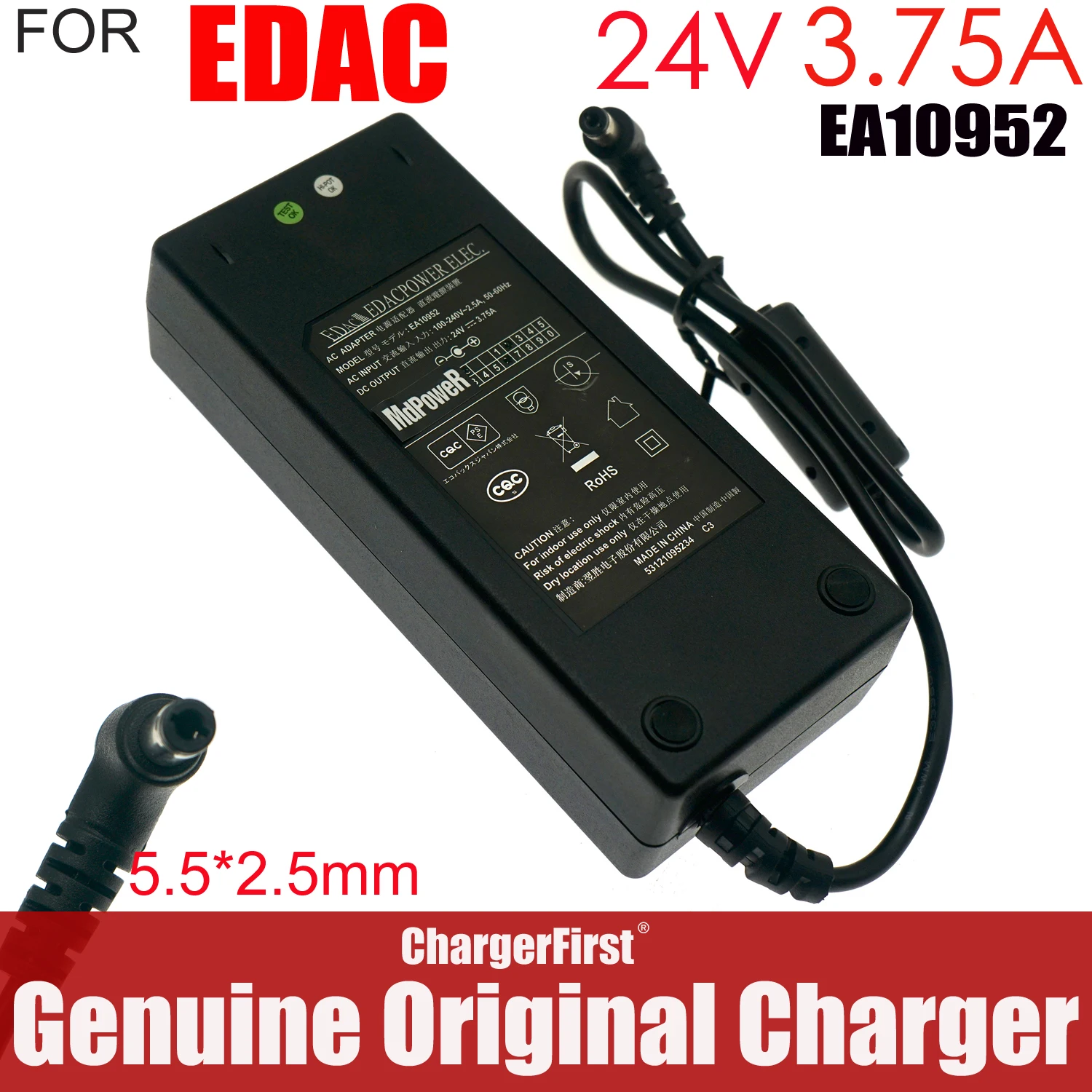 Genunie EDAC EA10952 24V 3.75A 90W 5.5x2.5mm AC Adapter For ENERTRONIX EXA0904YJ Power Supply Fits EA10952E EA10953 EA11013C-240
