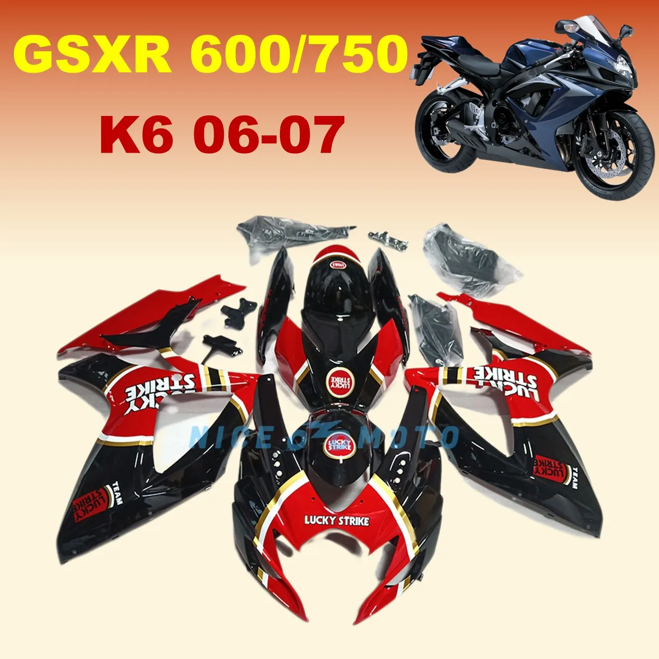 Volledige Motorcycle Fairings Panel Kit Custom Behuizing fit voor GSX-R600 750 GSXR600 06 07 GSXR750 2006 2007 K6 Zwart Rood
