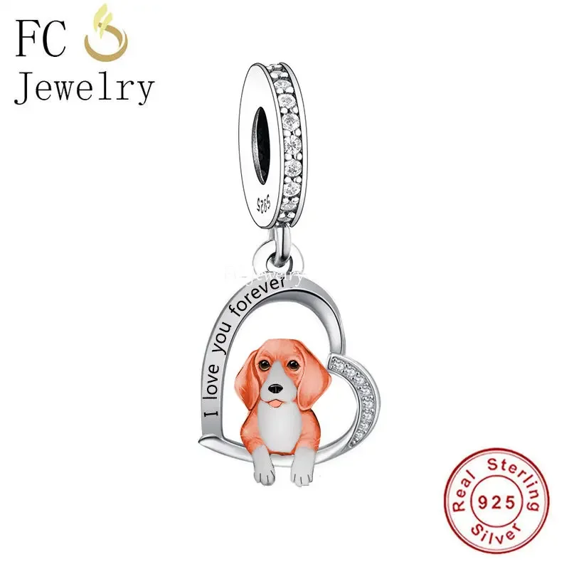 FC Jewelry Fit Original Charm Bracelet, plata 925, Sweet Puppy, Yorkshire, Schnauzer, Pomerania Dog Bead para hacer, Berloque para mujer