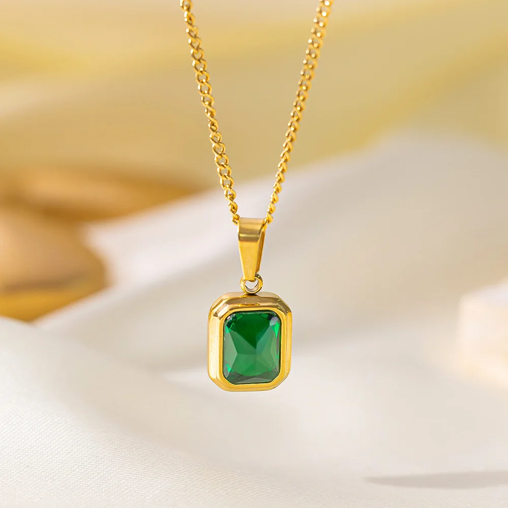 Stainless Steel Square Crystal Zircon Pendant Necklace For Women High Quality Ladies Snake Chain Wedding Party Jewelry Gift New