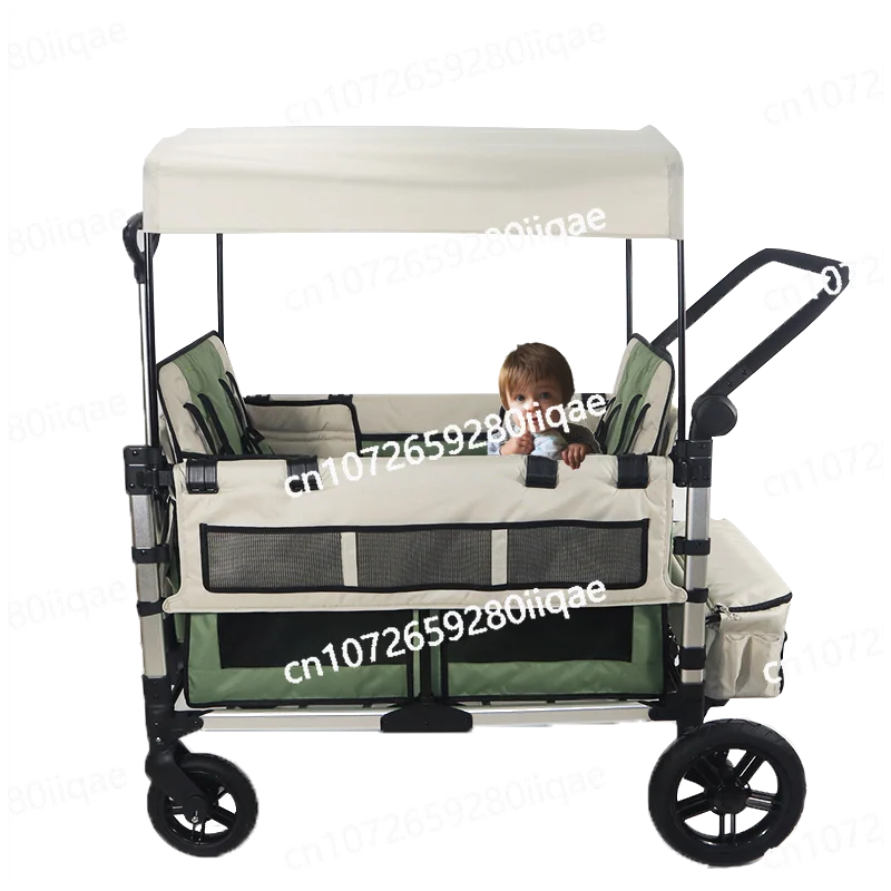 

Folding Garden Wagon Collapsable Wagons With Removable Canopy And Big Wheels lite Push Pull Stroller
