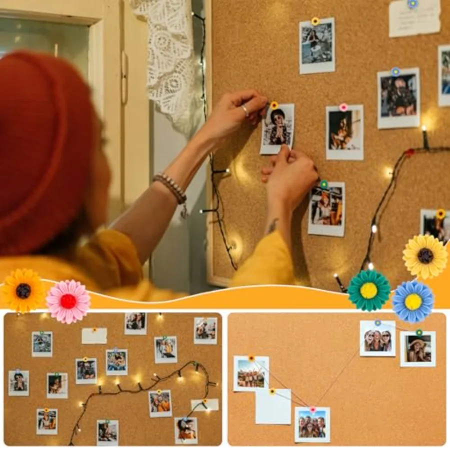 دبابيس ضغط للوحة الإعلانات 20 قطعة مسامير الإبهام اللطيفة زهرة مسامير الإبهام 5 ألوان دبابيس ضغط الزخرفية لجدار صور لوحة الفلين Ma #3