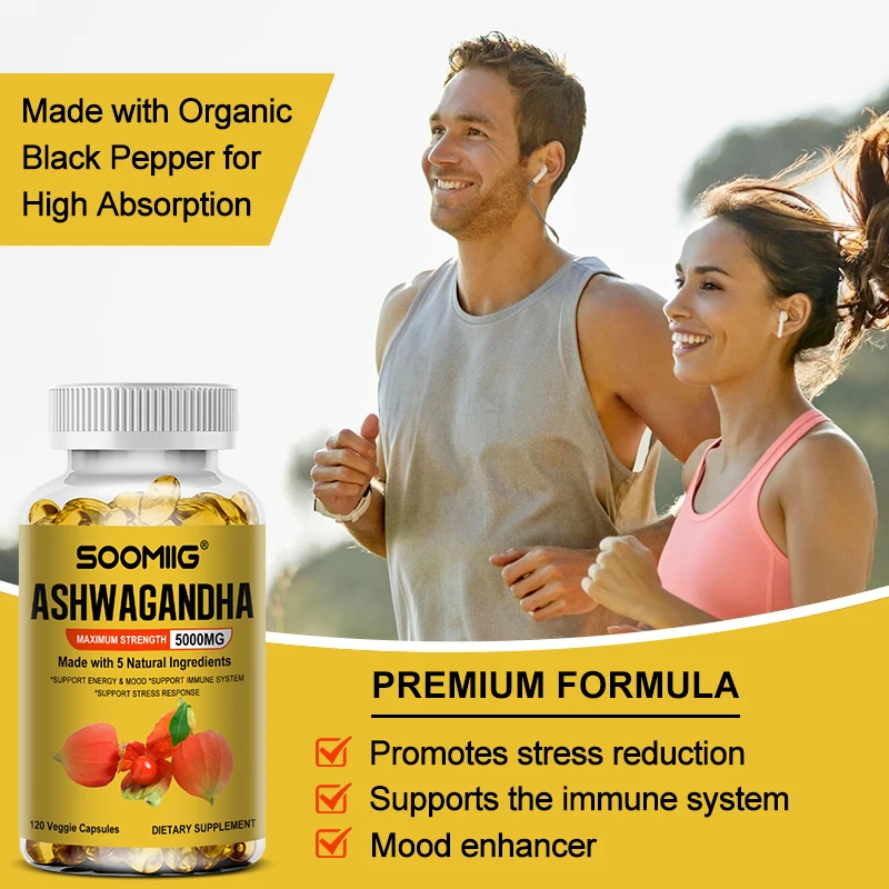 Natural Ashwagandha 5000 Mg Vegetarian Capsules Pure Ashwagandha Root Extract for Mood and Stress, Immunity, Brain and Memory