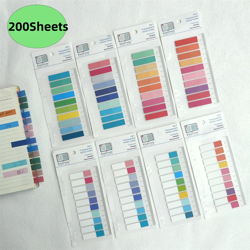 200Sheets Self-adhesive Transparentes Sticky Notes Notebook Notepad Planner Markers  Stationery Supplies Back to School