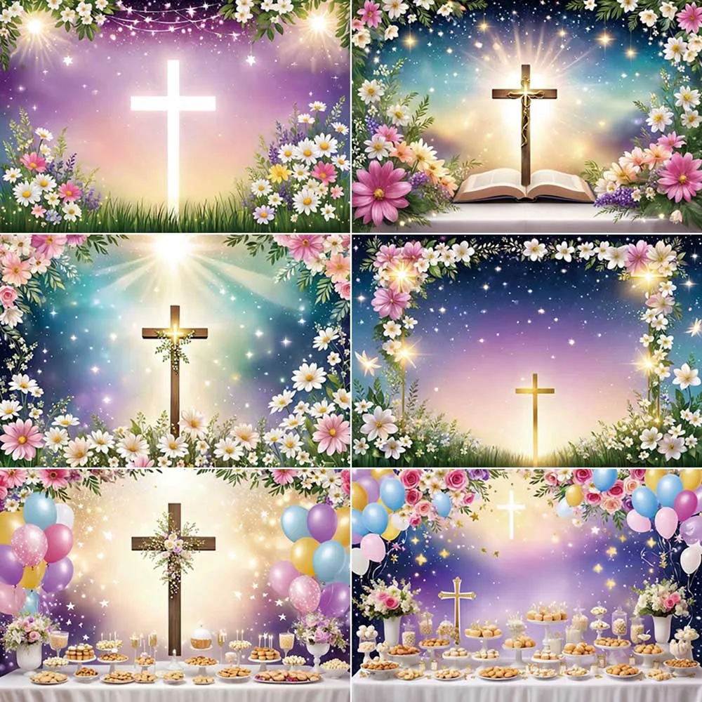 

MOON.QG Holy First Communion Background Photography Baptism Cross Church Photozone Backdrop Baby Studio Photobooth Accessories