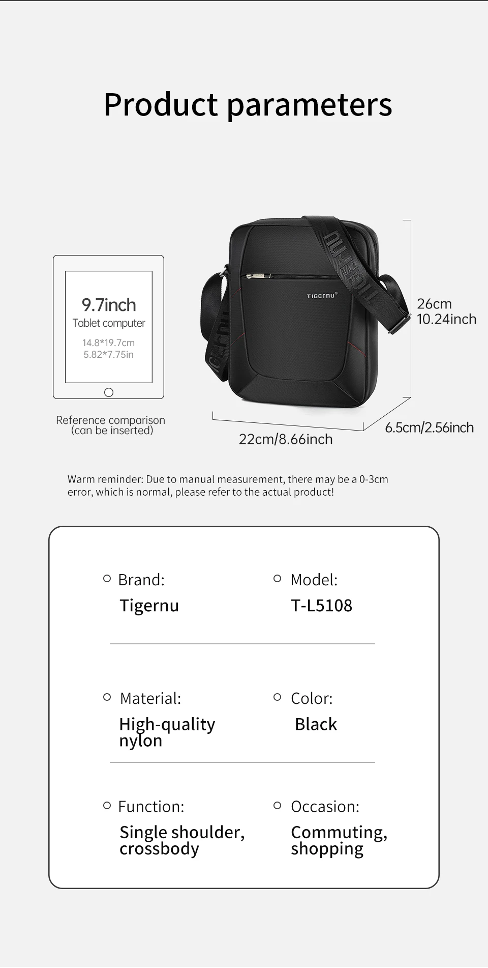 Tigernu Marke Umhängetasche Männer Tasche Männer Schulter Tasche Spritzwassergeschützt Nylon Mini iPad Messenger Schulter Gurt Tasche Für Männer Business Taschen – Detail 3