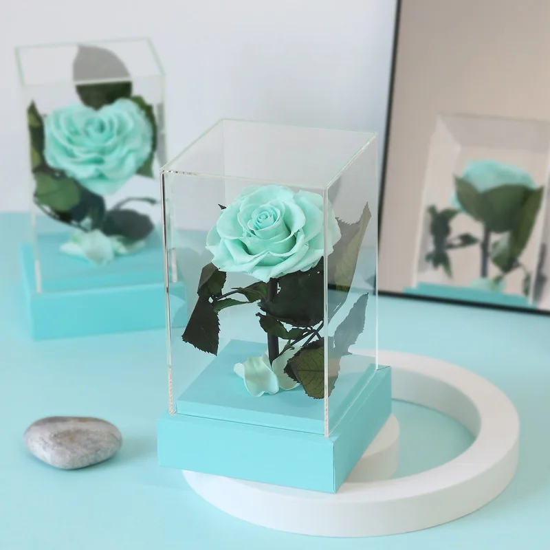 Rose Preserved Fresh Flowers Transparent Acrylic Gift Box Mother's Day Valentine's Day Bouquet Ornament Creative Gift Home Decor