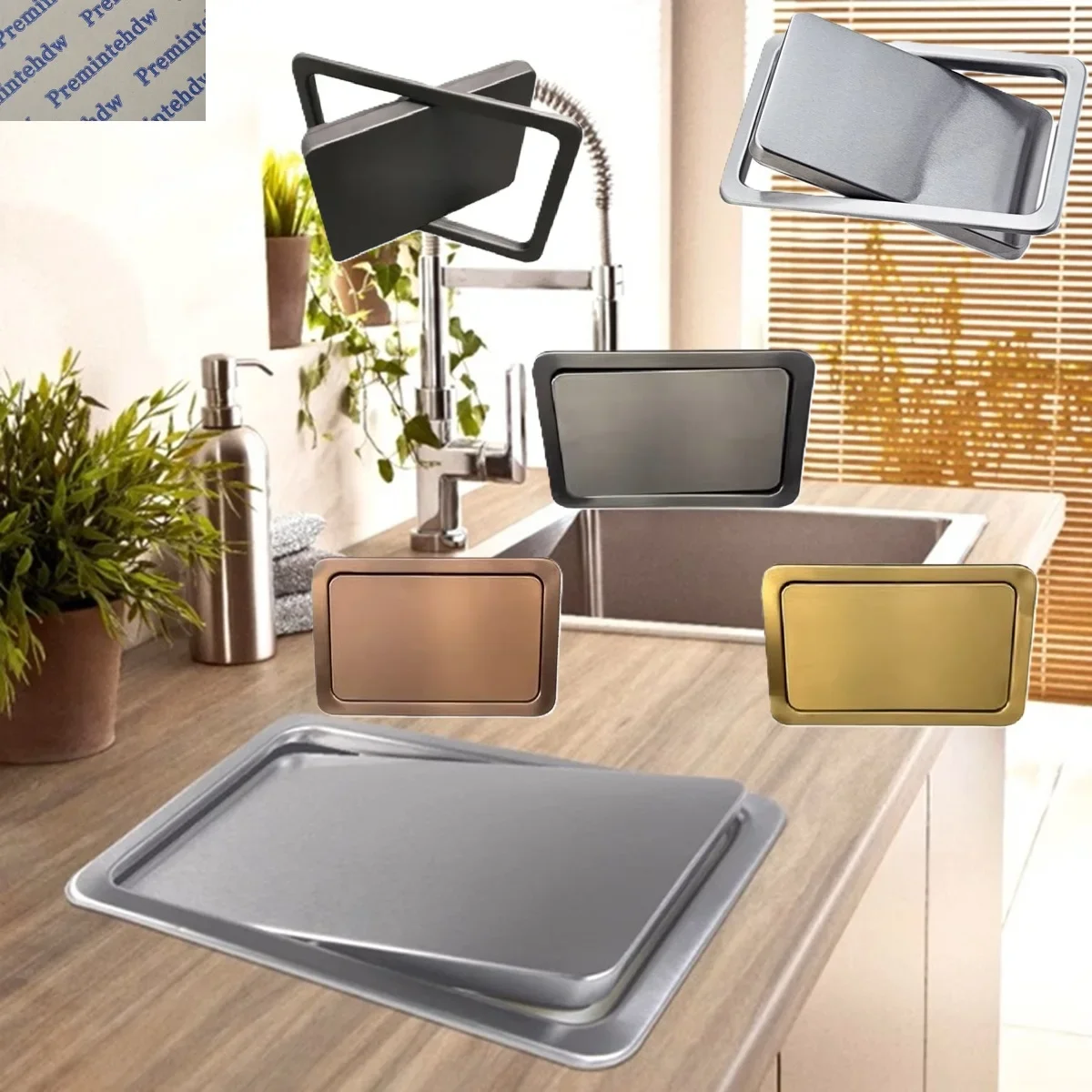 

1Pc Rectangular Stainless Steel Countertop Trash Swing Lid Waste Cover Matte Black Red Copper