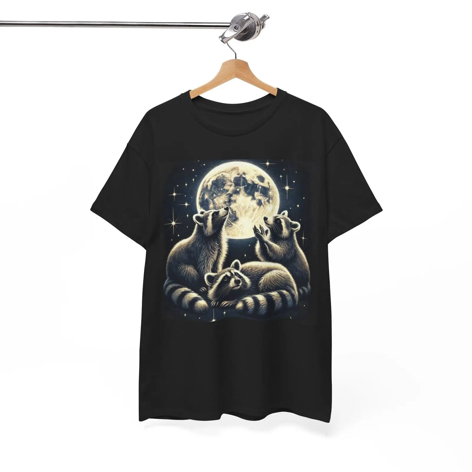 Moonlit Mischief - Raccoon Stargazer Tee Raccoons & Moon