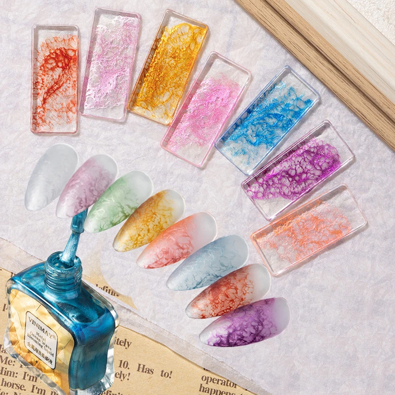 

15 мл металлический белый волнистый цветущий гель-лак для ногтей Bubble Ocean Seashell DIY Nail Art Blossom Gel Marble Gel Polish Varnish