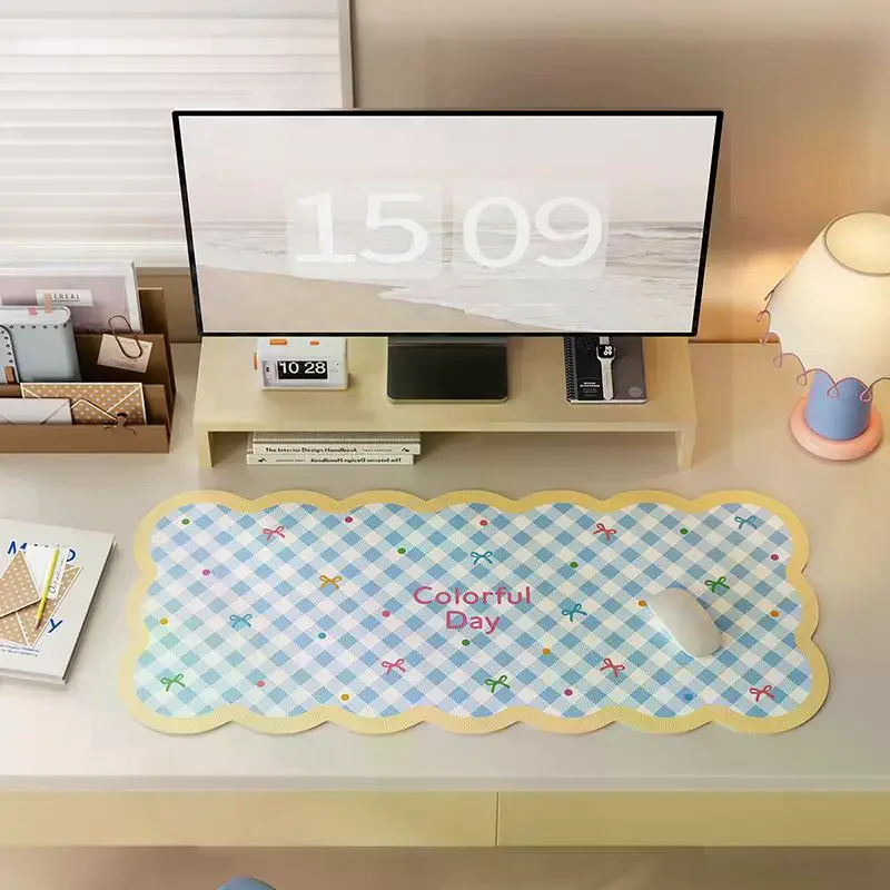 VIKAMA Pink Plaid Bow Large Mouse Pad Non Slip Waterproof Desk Mat Student Table Protector Decor