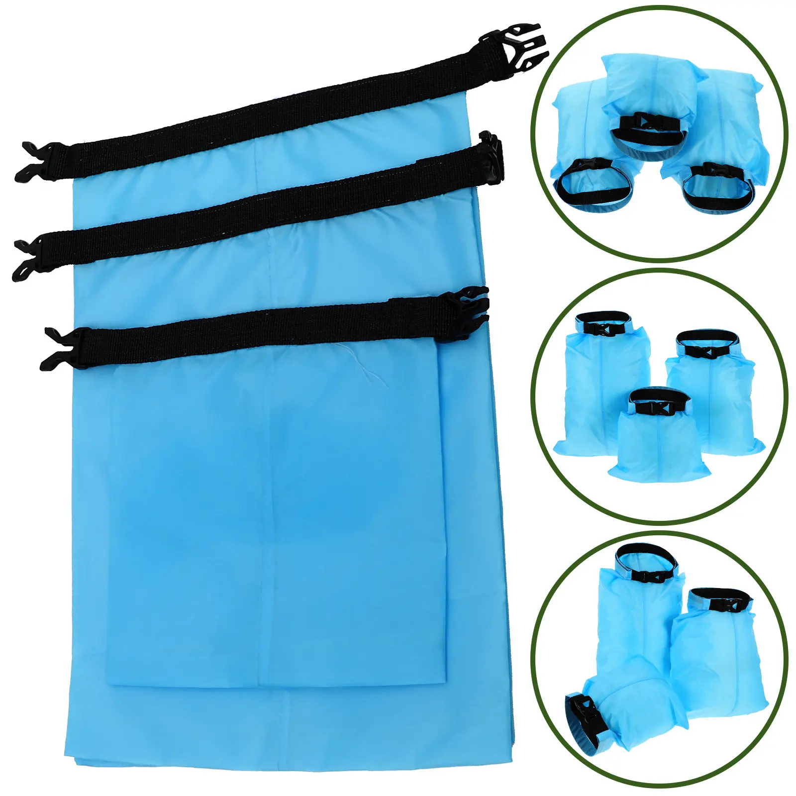 

3Pcs Waterproof Dry Bag Set Nylon Roll-Top Sealed Closure Sky Blue for Camping Boating Kayaking Rafting Fishing Outdoor Storage