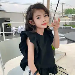 Girl doll shirt ruffled sleeveless shirt 2023 summer new Korean version of children's wild top children's vest