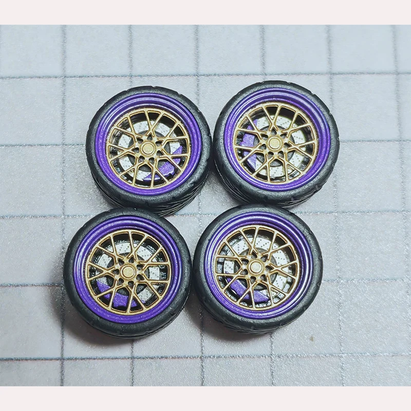 1:64 Modified Wheels 10.5mm Metal Wheels Rubber Tires Car Model Modification Accessories